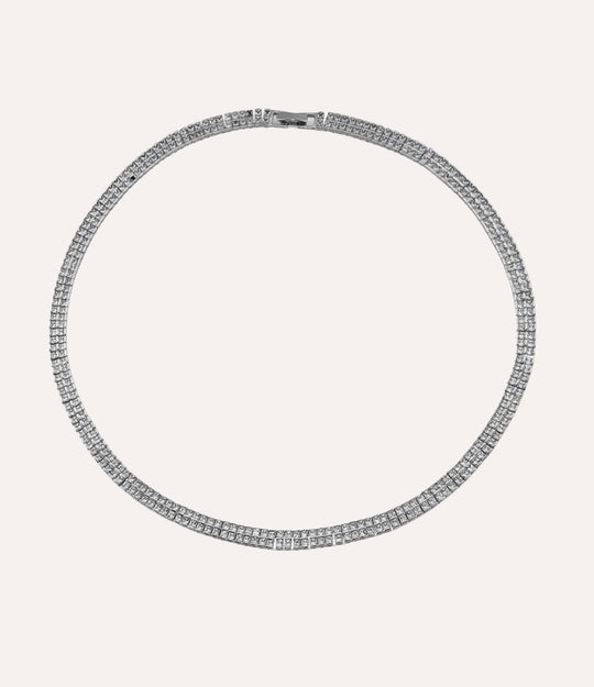 Double Tennis Necklace Silver
