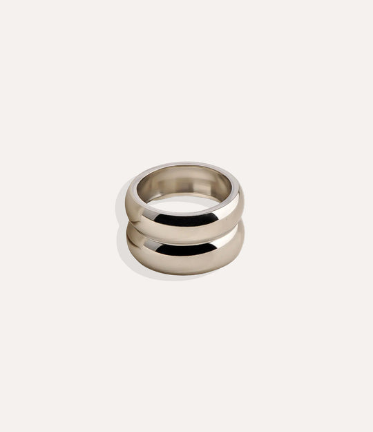 Sterling Silver Double Trouble Ring, highlighting the cool polished finish, chunky profile, and waterproof construction.