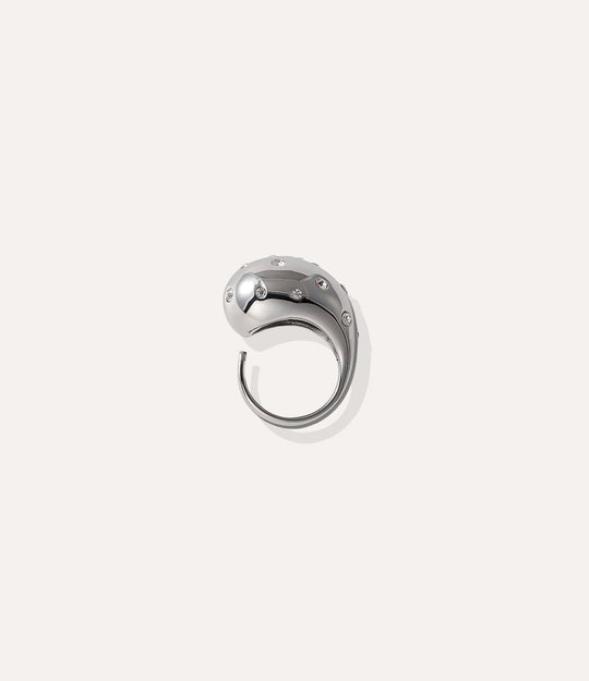 Sterling Silver Drop Ring, highlighting the cool polished finish, lustrous diamonds details, and sparkling stone accents.