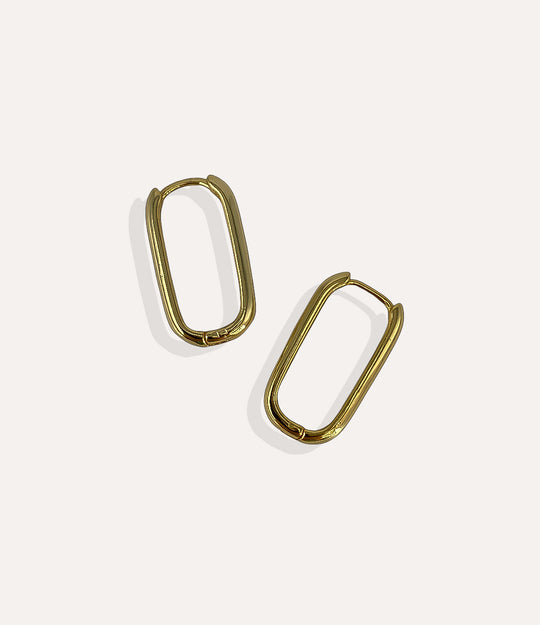 Product shot of the large Emma Vertical Hoops in 14k gold plating displaying the sleek vertical lines and high shine finish on a white background.
