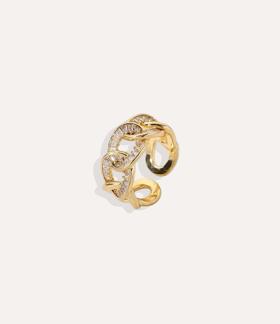 Glitz and Glam Ring Stack in 14k gold plated stainless steel, featuring a sparkling multi-ring design isolated on a white background.