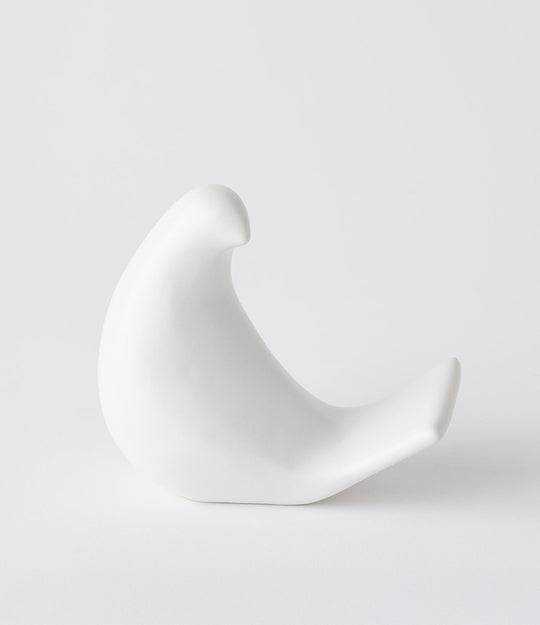 White ceramic timeless bird sculpture. Les Animaux–Moineau sculpture by Lemieux Et Cie