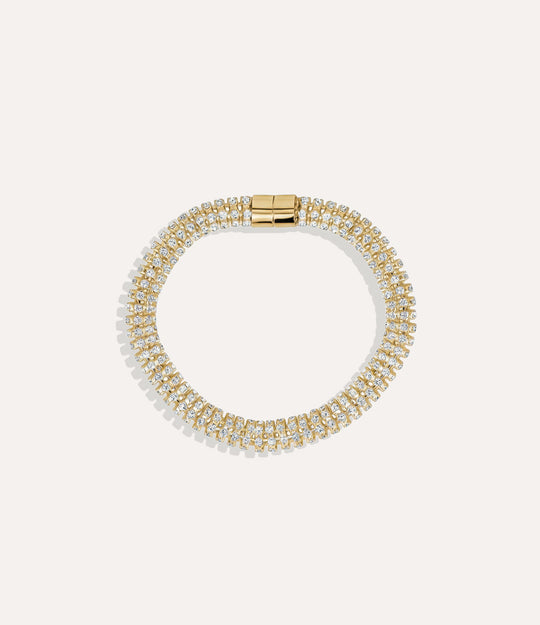 Gold Magnetic Tennis Bracelet with shimmering stones and magnetic closure displayed on a neutral background