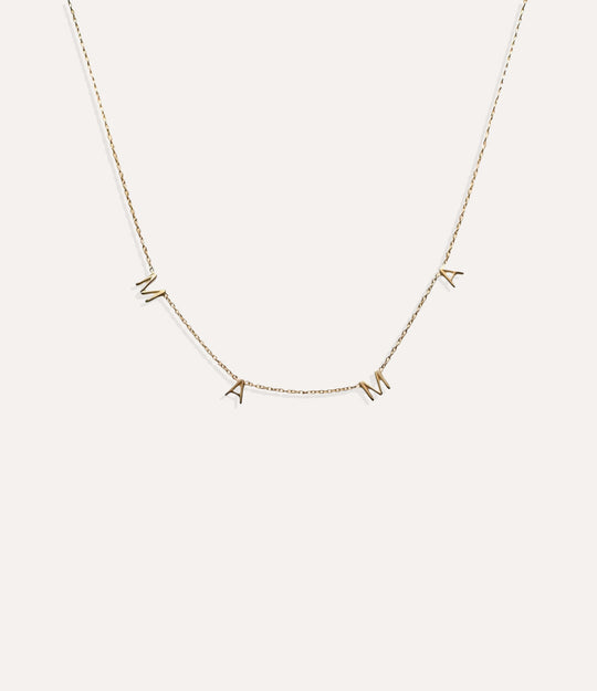 Dainty sterling silver Mama Necklace displayed on a neutral background.