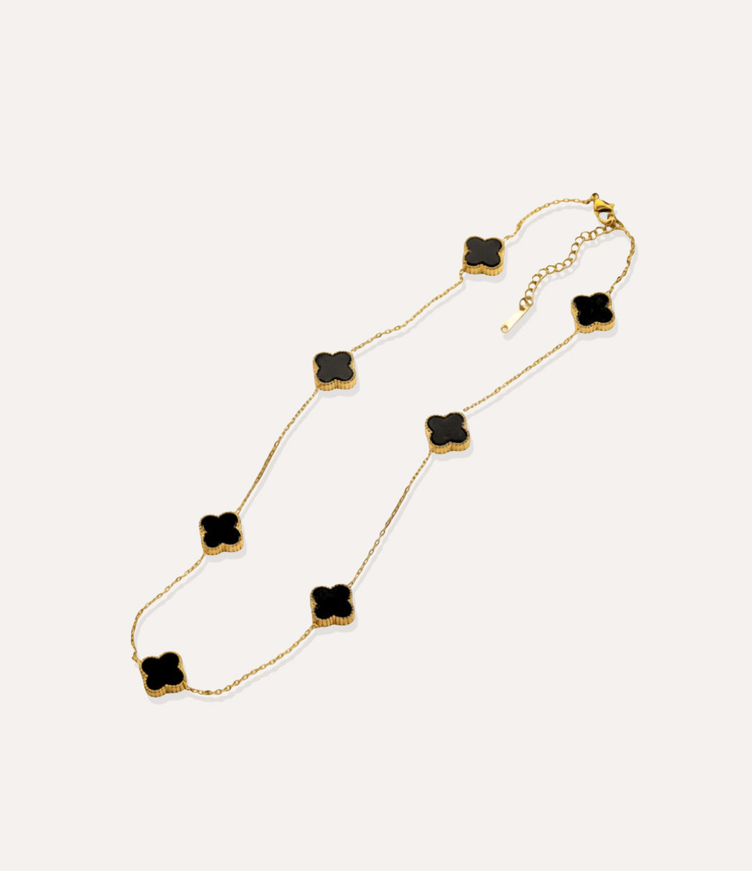 14k gold plated black clover motif necklace for women