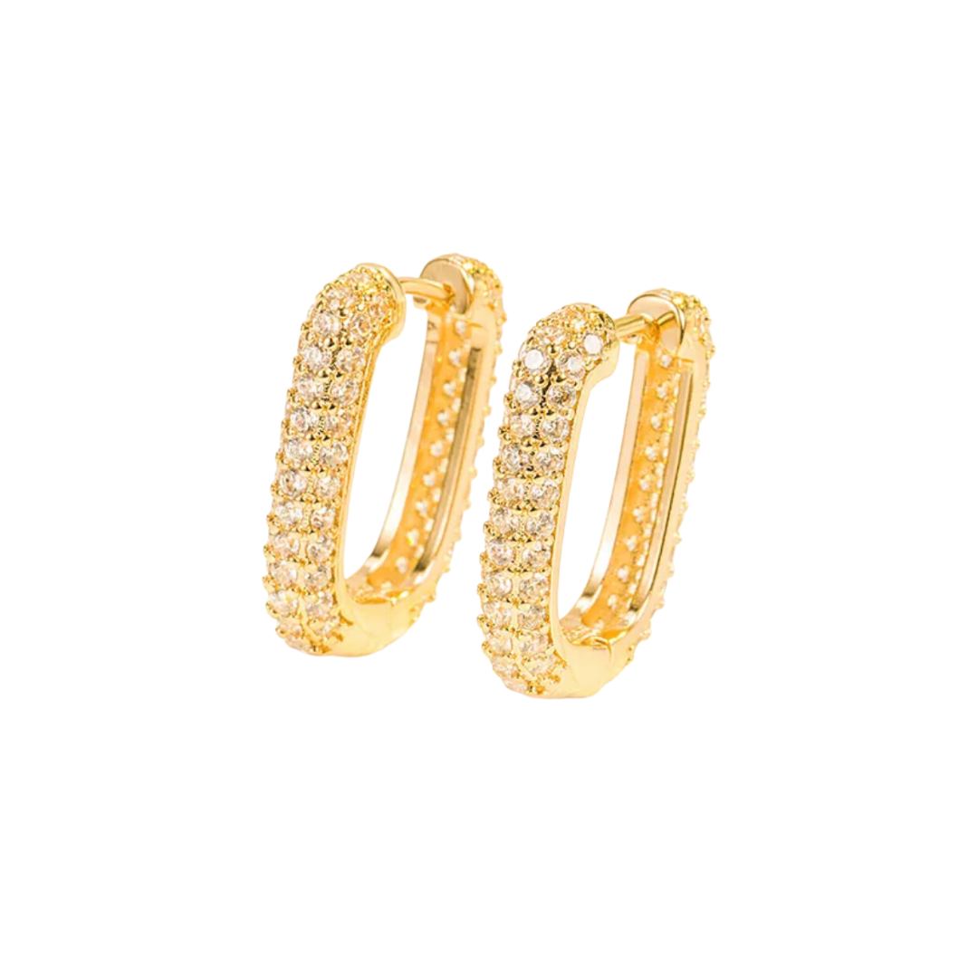 Pave Link gold Hoops