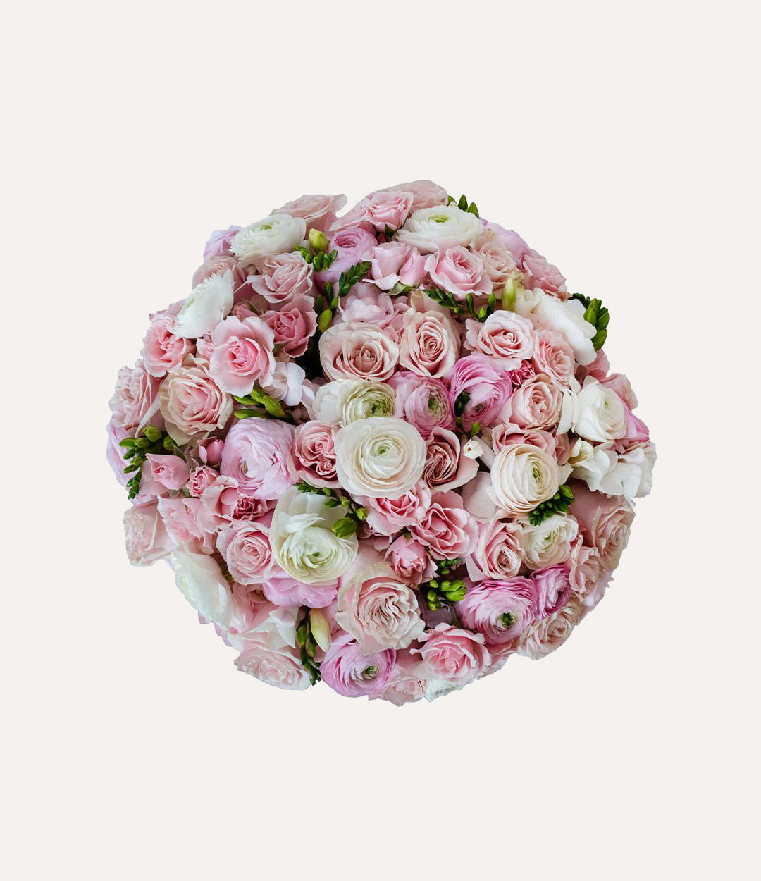 Bouquet of pink and white flowers on a light pink background