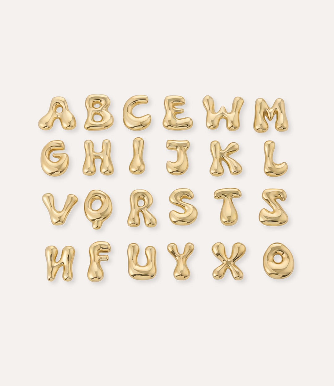 Puffy Letter Necklace Gold Charms