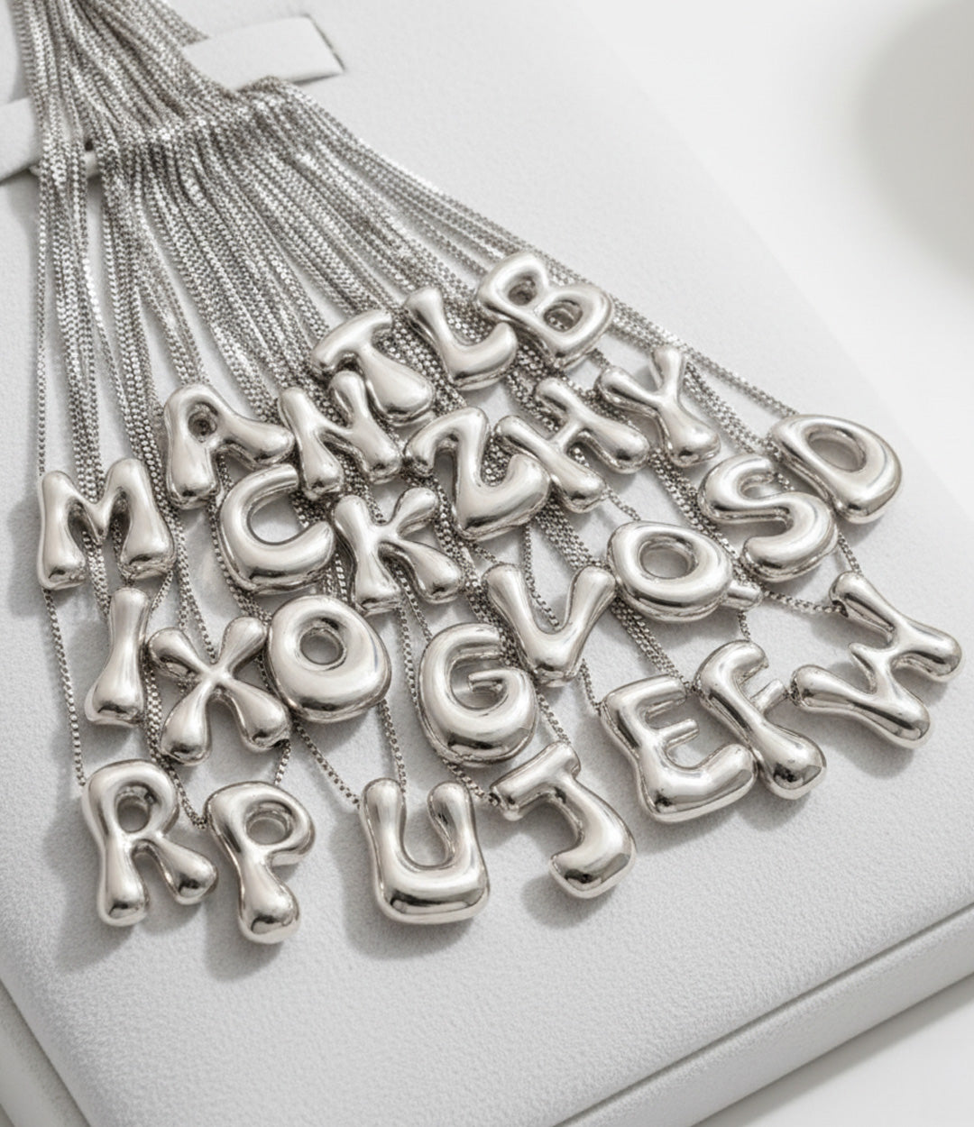 Puffy Letter Necklace Silver Charms Waterproof