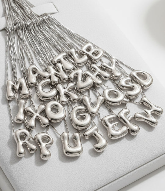 Puffy Letter Necklace Silver Charms Waterproof