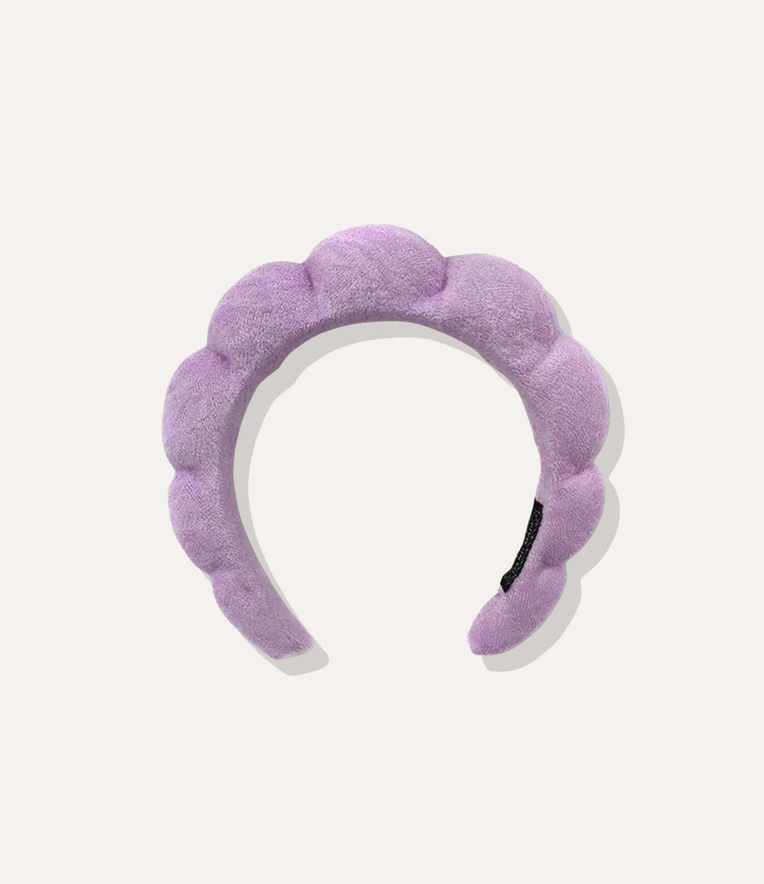 Puffy Towel Headband in purple, featuring a thick sponge-like design and soft terry cloth texture isolated on white.