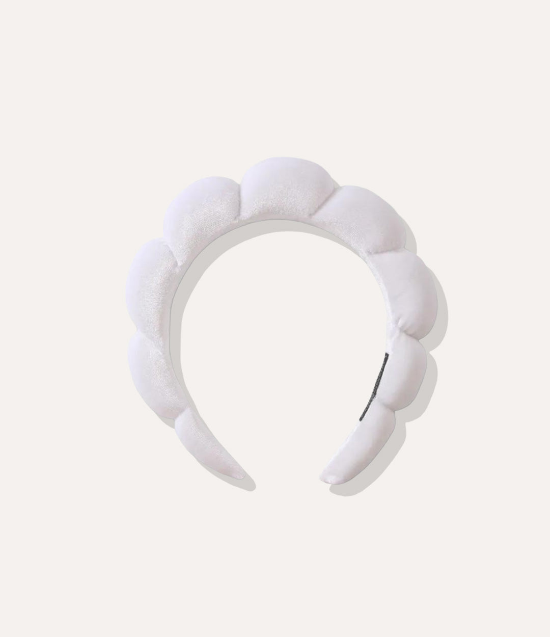 Puffy Towel Headband in white, featuring a thick sponge-like design and soft terry cloth texture isolated on white.