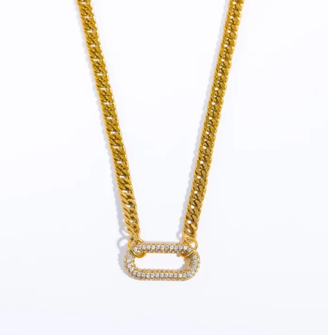 gold and Diamond Carabiner Necklace