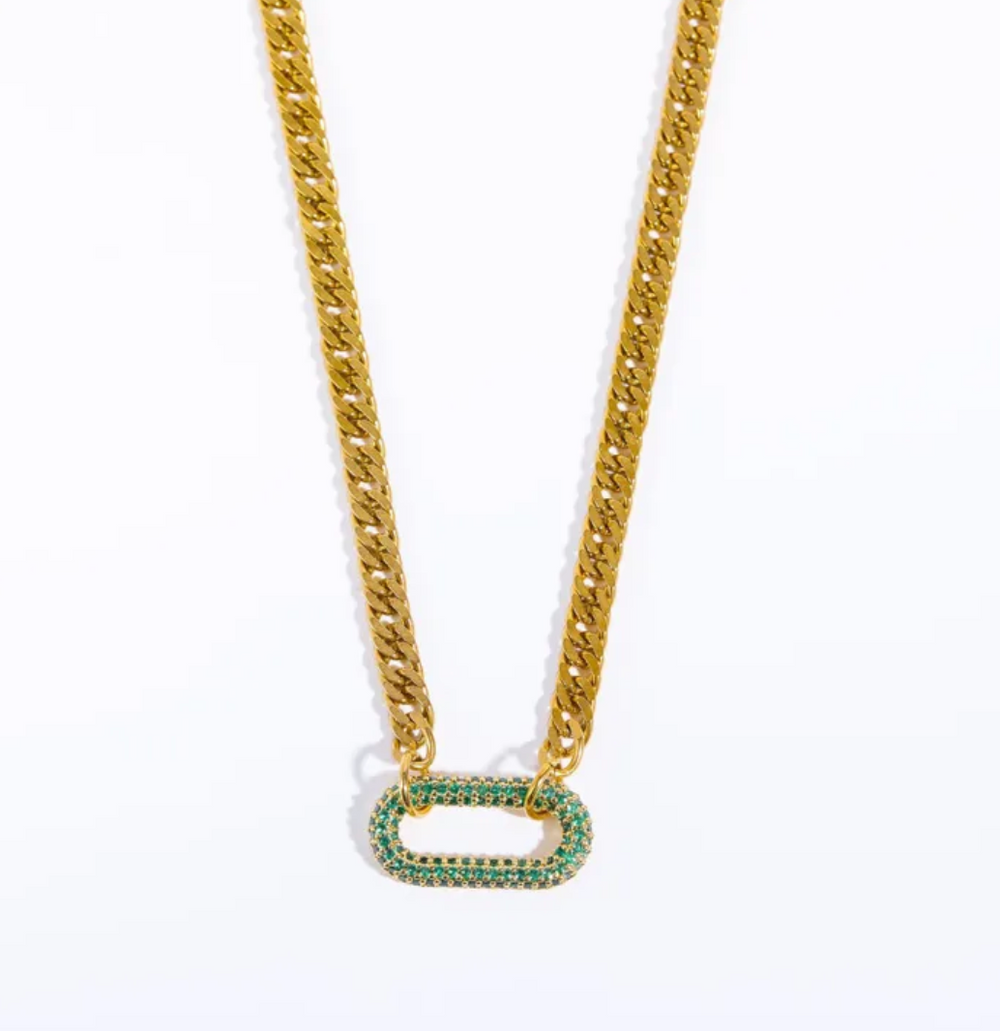 gold and emerald Carabiner Necklace