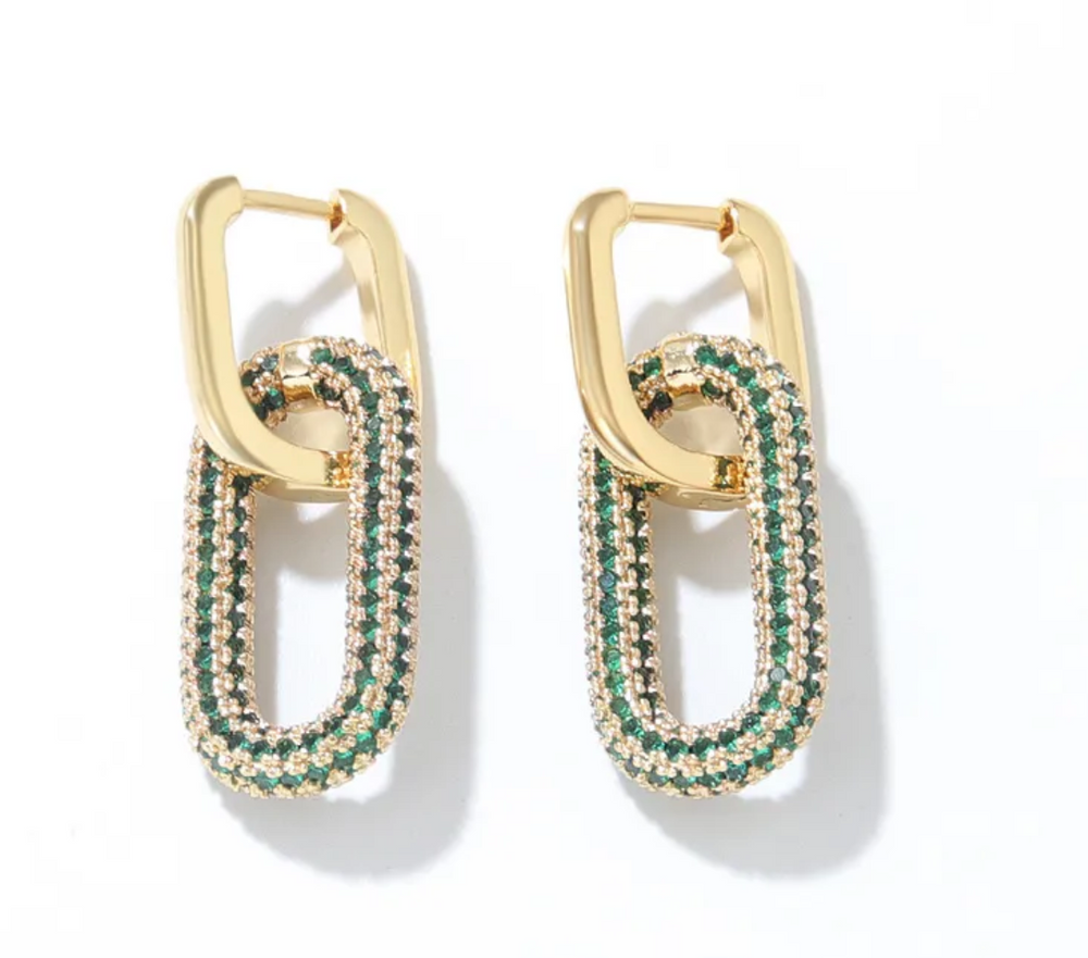 gold emerald Carabiner Earrings