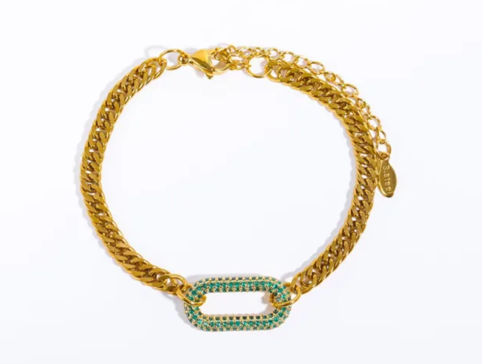 gold emerald Carabiner Bracelet