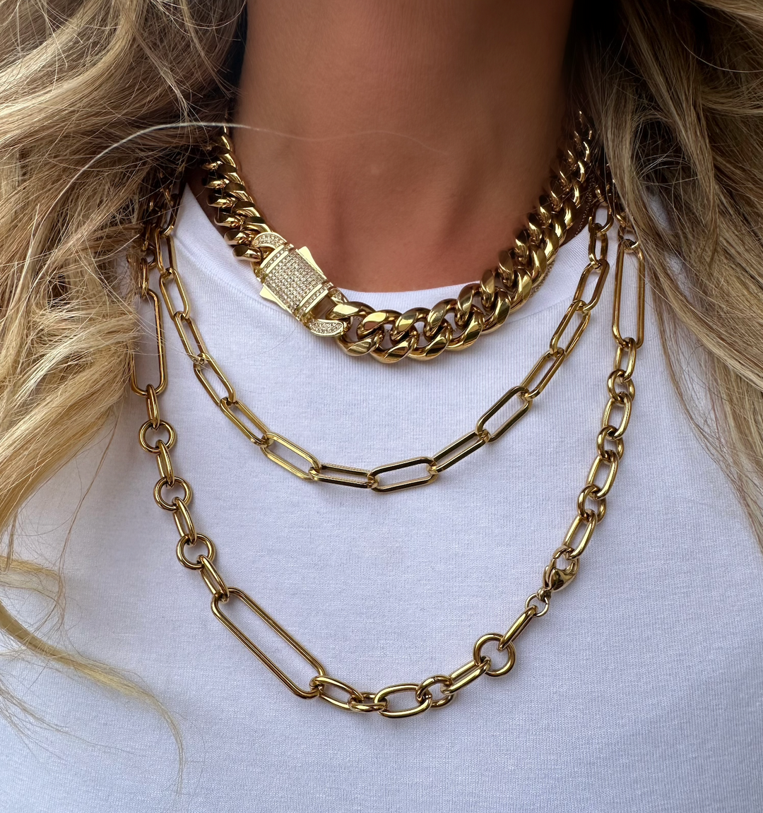 gold multi size link necklace