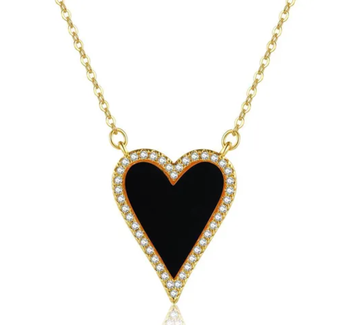gold necklace with black heart charm