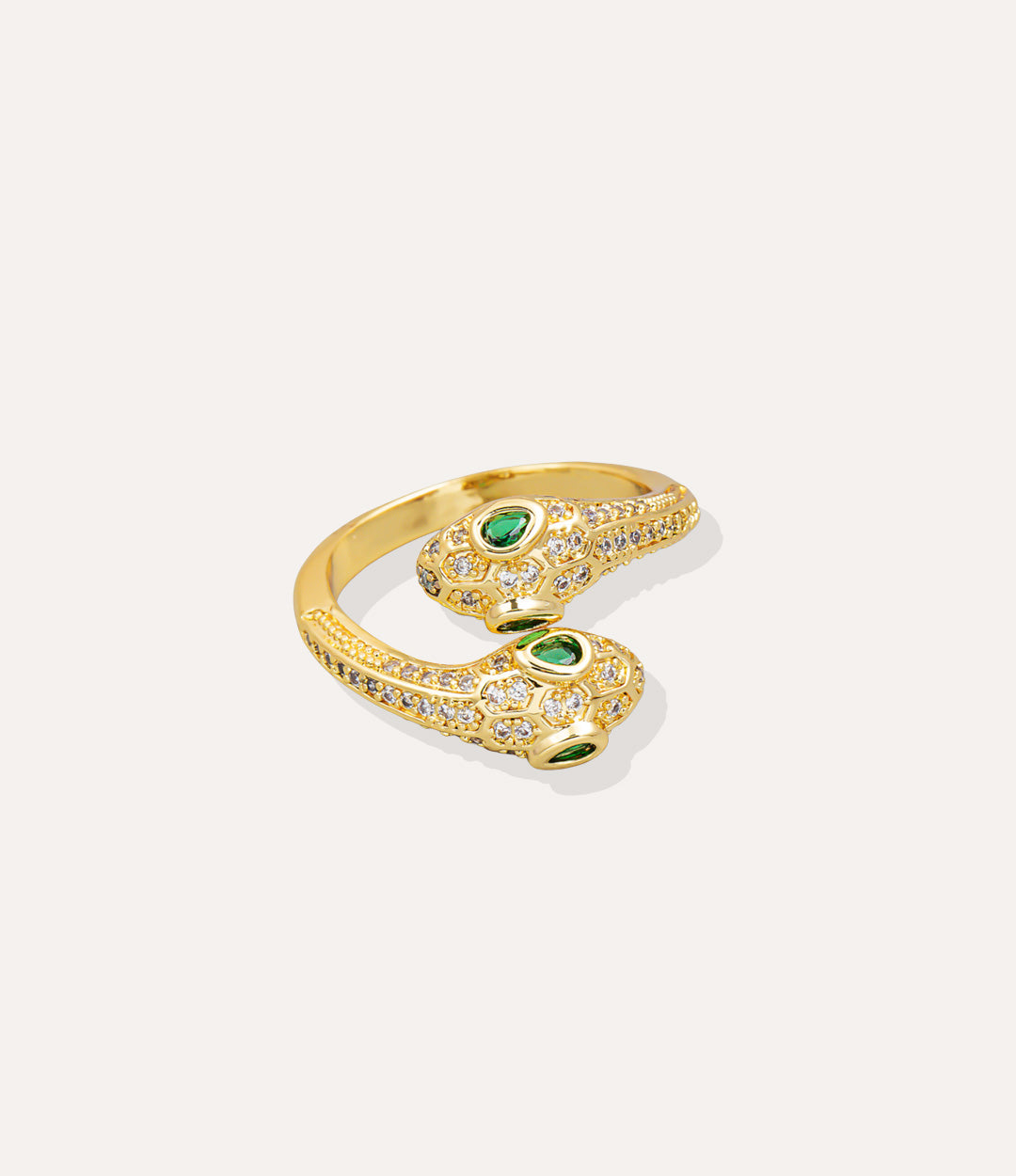 Snake Ring in 14k gold plated finish, featuring an adjustable wrap-around serpent design with intricate scale details, isolated on white.