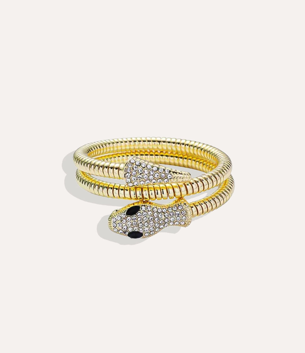 Snake Wrap Bracelet in gold, highlighting the 14k gold-plated finish and coiled structure.
