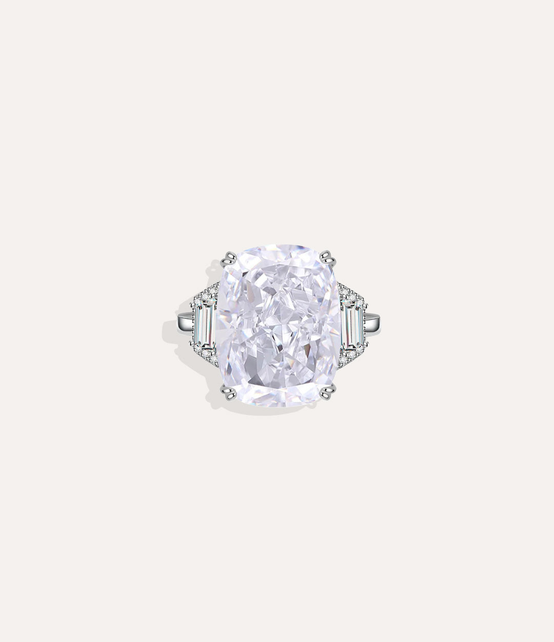 Silver Solitaire Squoval Ring, highlighting the cool silver tone, sparkling central stone, and open-back adjustable design.