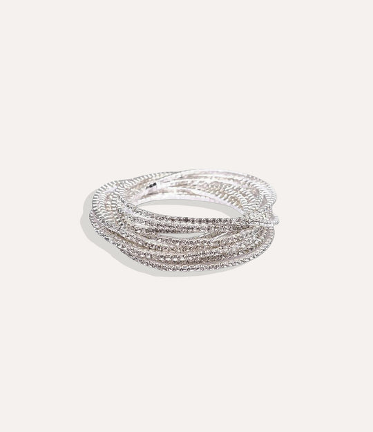 Stretch Tennis Bracelet in silver stainless steel featuring bright clear stones and a flexible stretch band in a clean product photo.