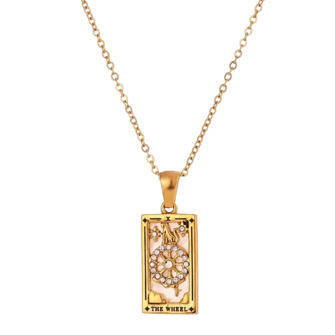 Tarot Card Necklace pink and crystal