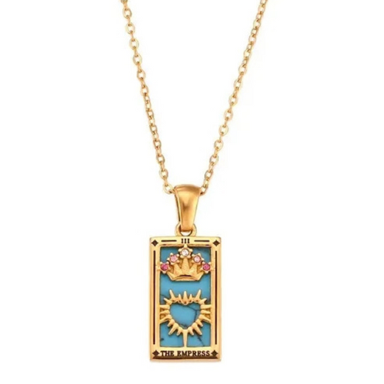 Tarot Card Necklace blue and crystal