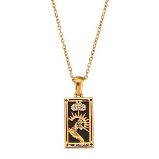 Tarot Card Necklace black and crystal