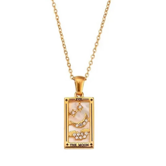 Tarot Card Necklace pink and crystal
