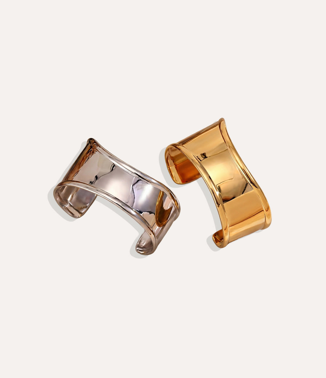 The Audrey Cuff in 18k gold-plated stainless steel displayed on a neutral background.