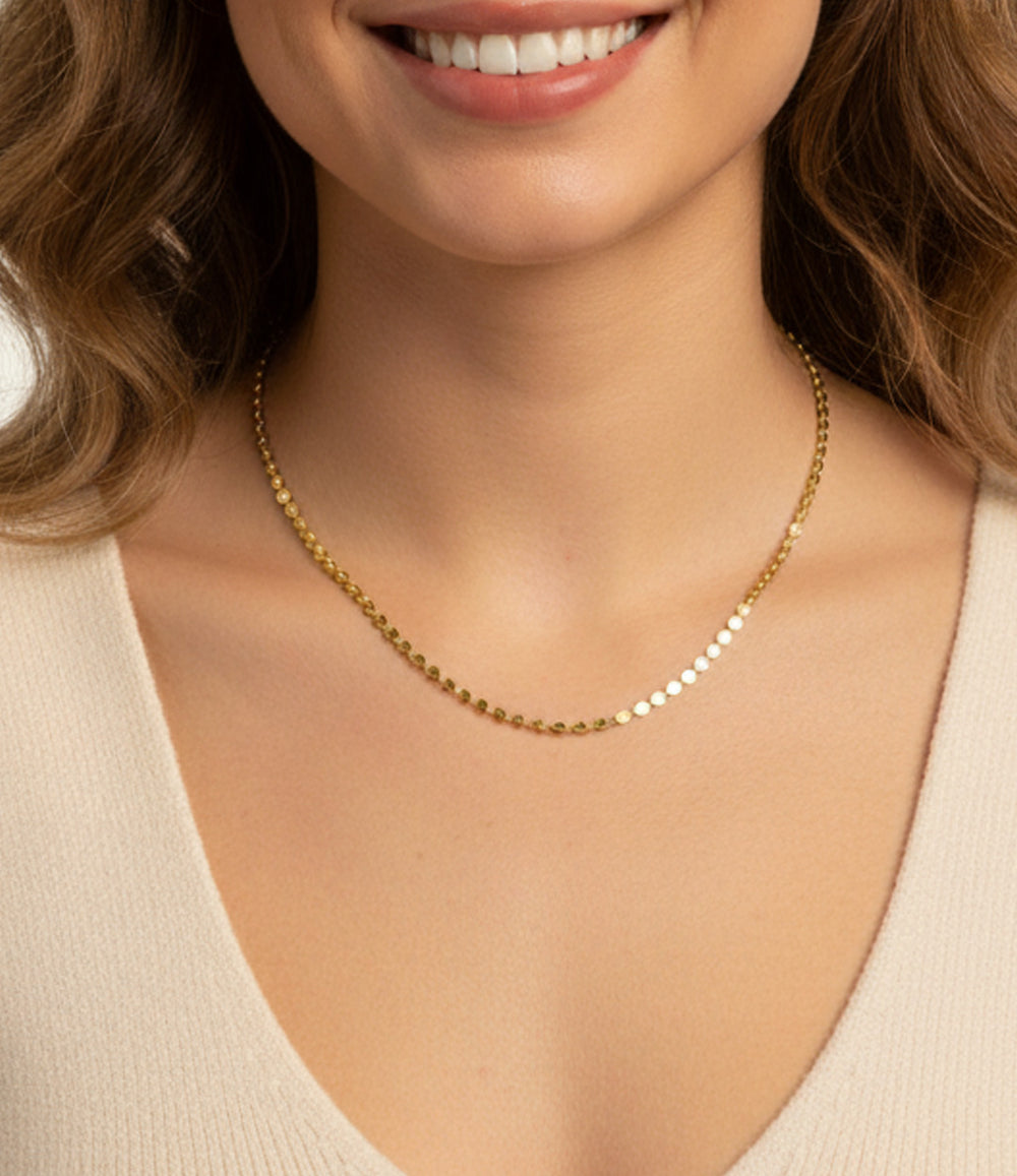 Model wearing the Disco Chain Necklace.