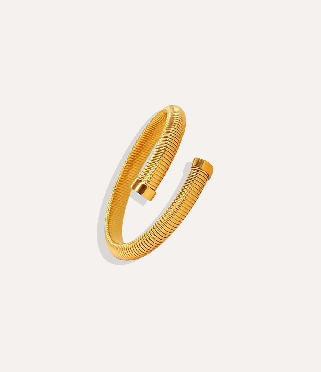 18k gold-plated 8mm Twisted Snake Bangle displayed on a neutral background, showing its twisted textured design
