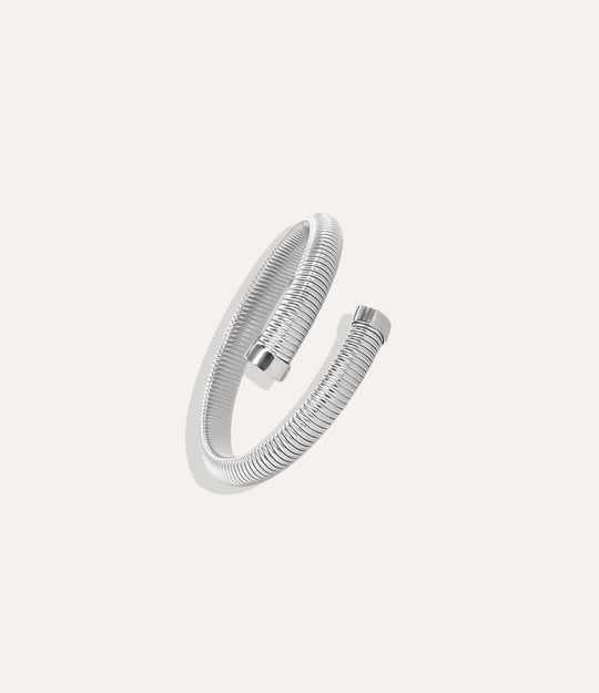 Silver 8mm Twisted Snake Bangle displayed on a neutral background, showing its twisted textured design