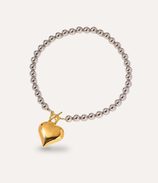 Two-Tone Heart Necklace Chunky Heart Jewellery