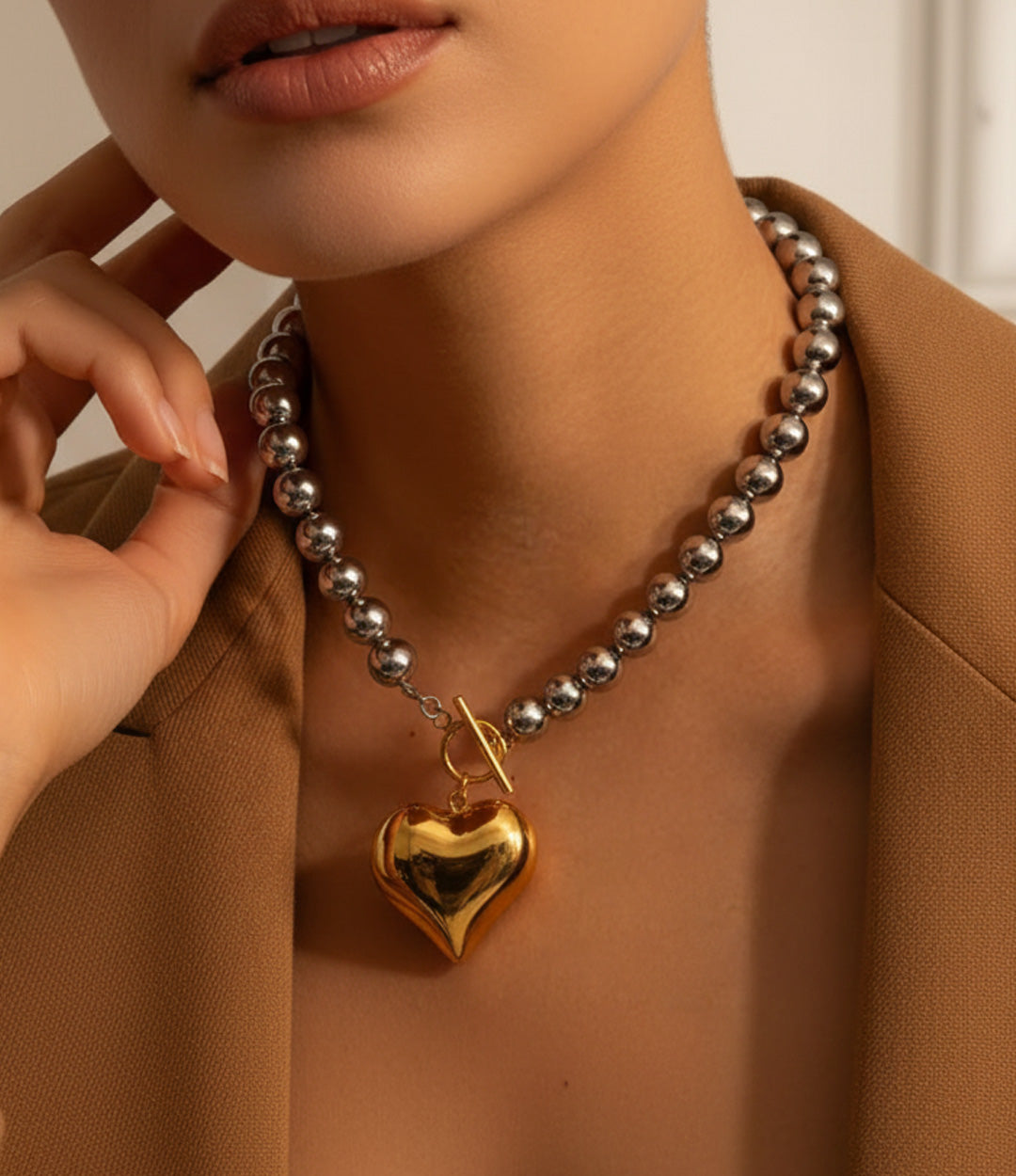 Two-Tone Heart Necklace Chunky Heart