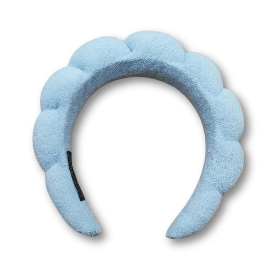 blue puffy towel headband