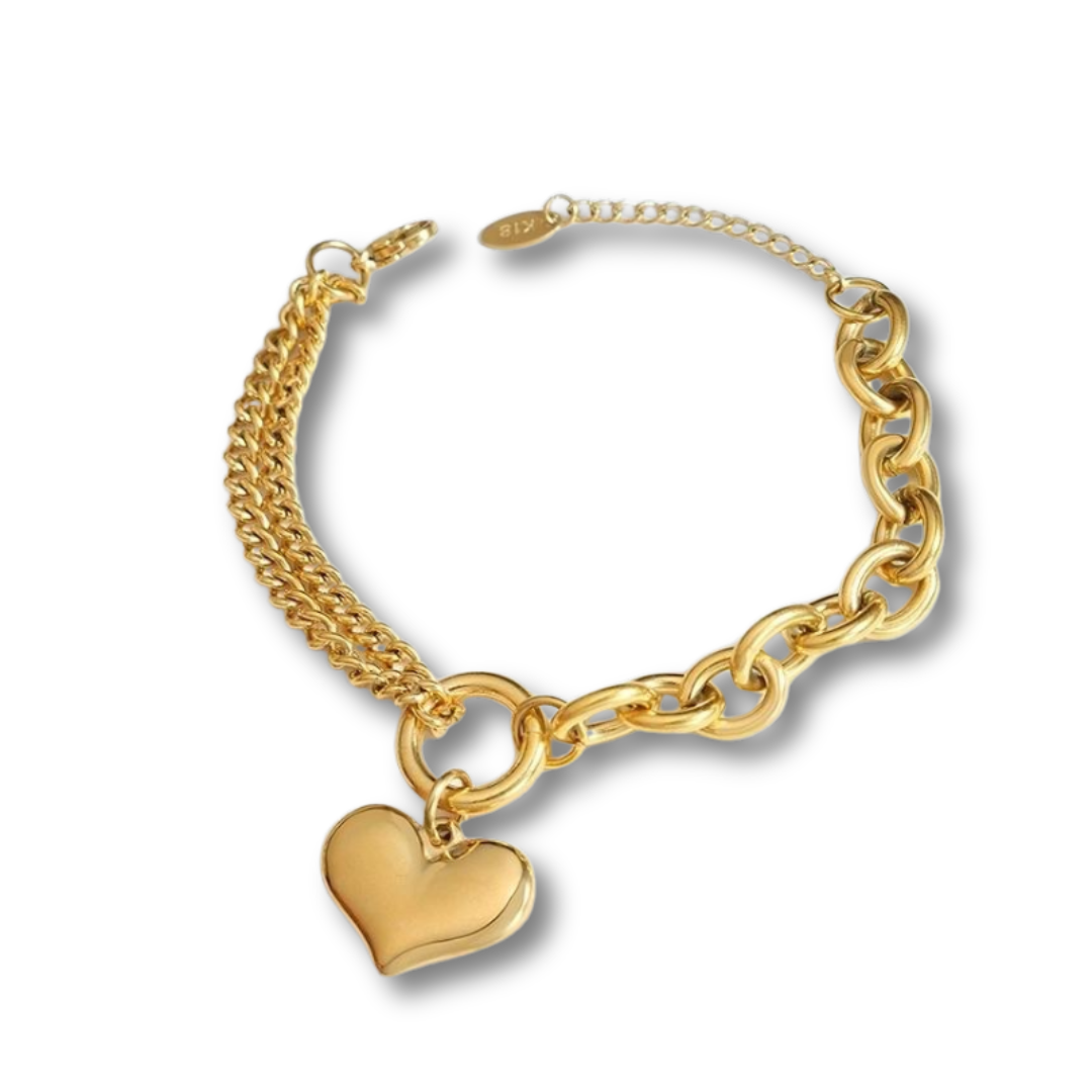 gold Chain Bracelet with heart charm