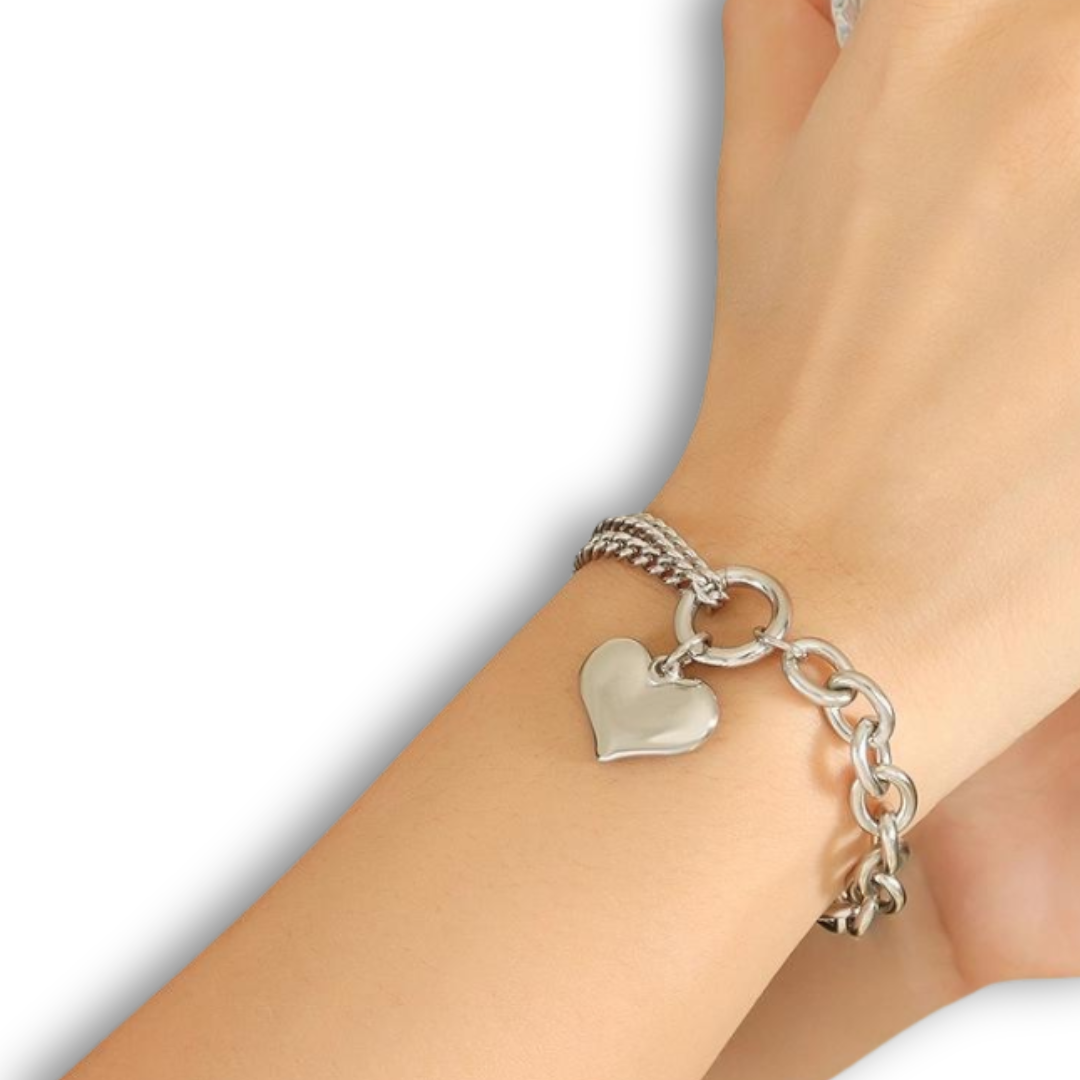 silver Chain Bracelet with heart charm