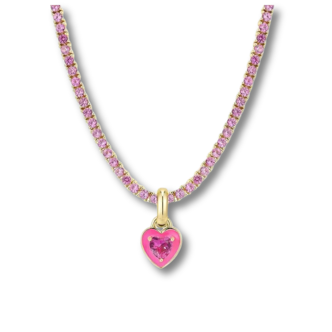 pink enamel heart necklace