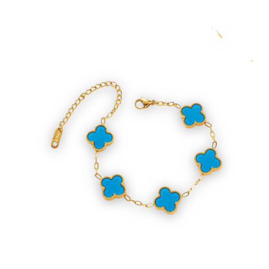 gold clover bracelet with blue detailing