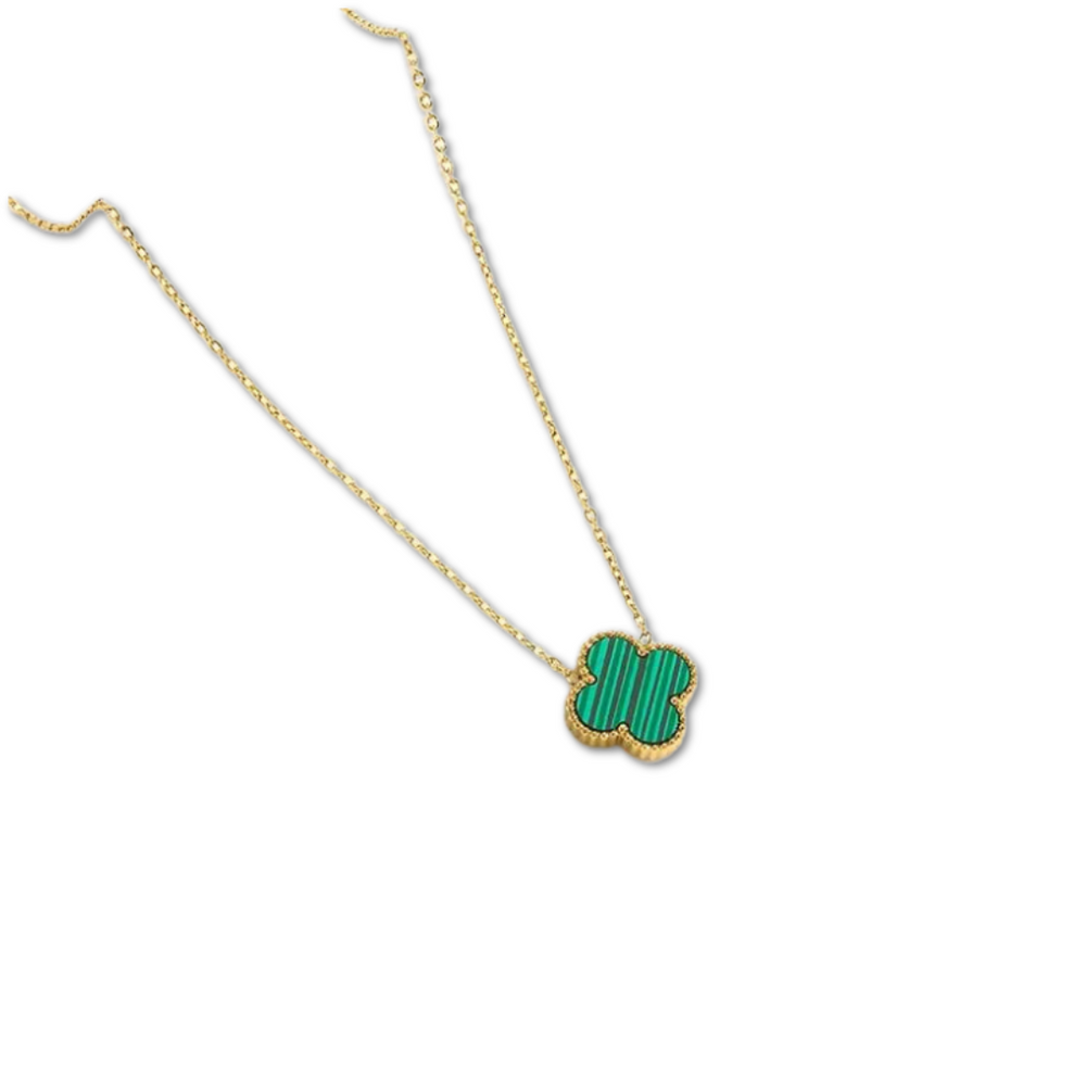 Gold Clover Necklace, With Green Face.