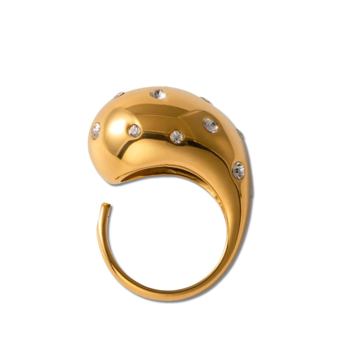 Gold drop ring with crystal detailing