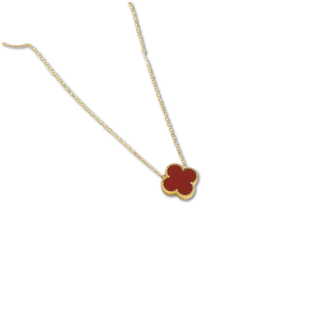 Gold Clover Necklace, With red Face.