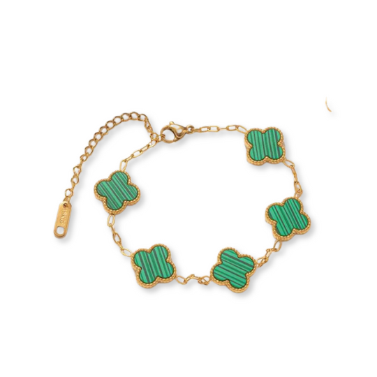 gold clover bracelet with green detailing