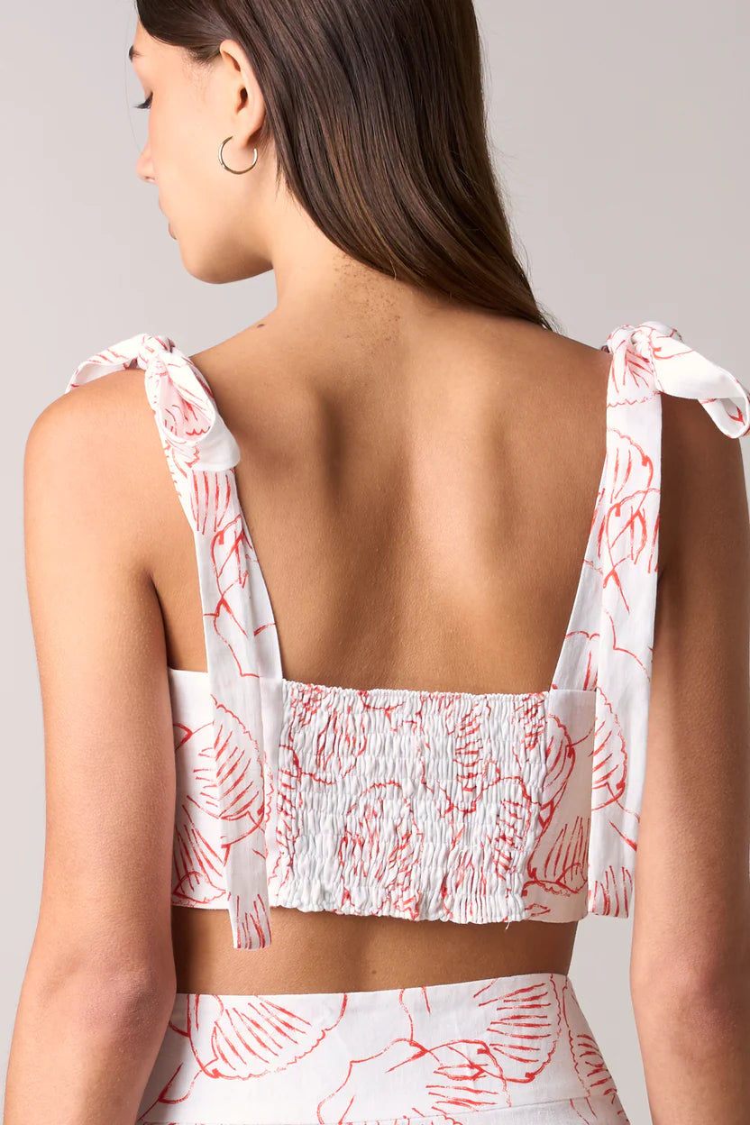 Tie Shoulder Top - White & Coral Shells