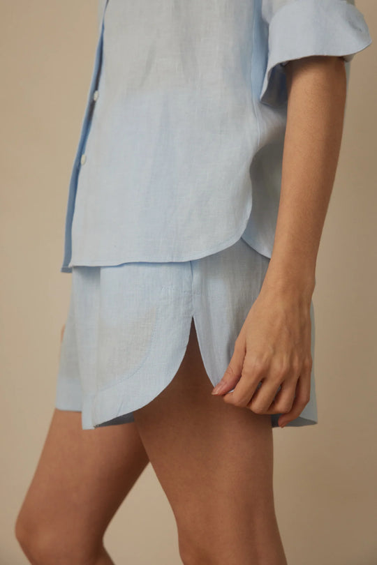 Scalloped Linen Short - Pale Blue