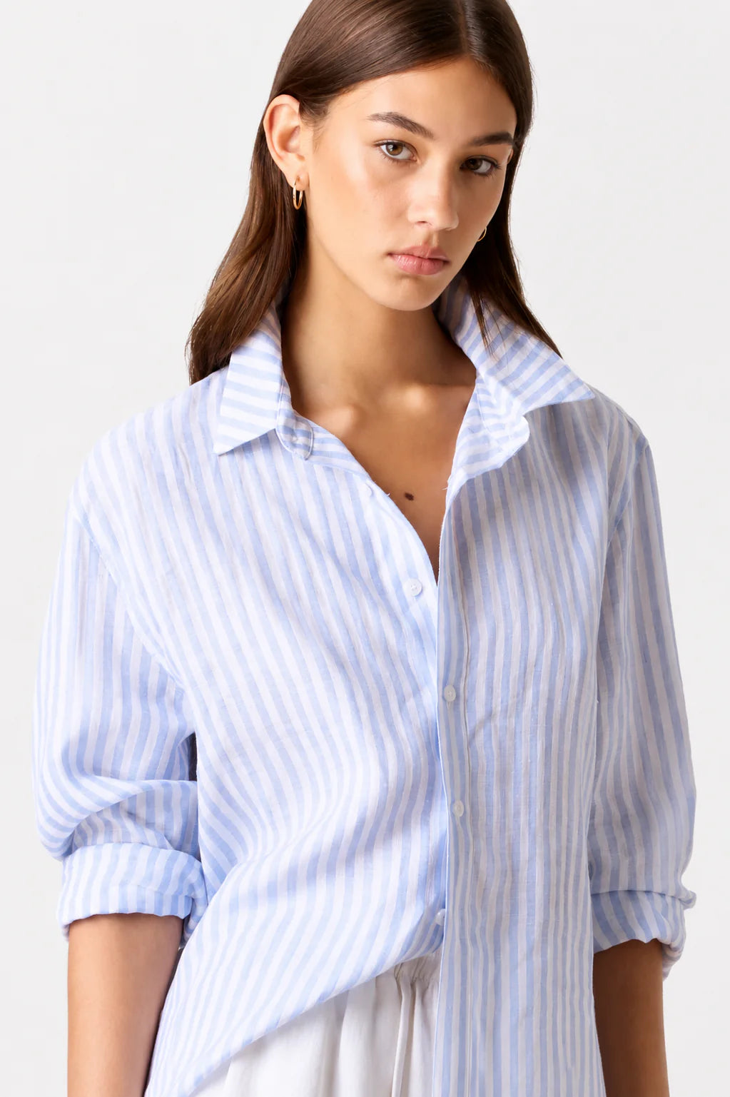 Classic Linen Shirt - White & Pale Blue Stripes