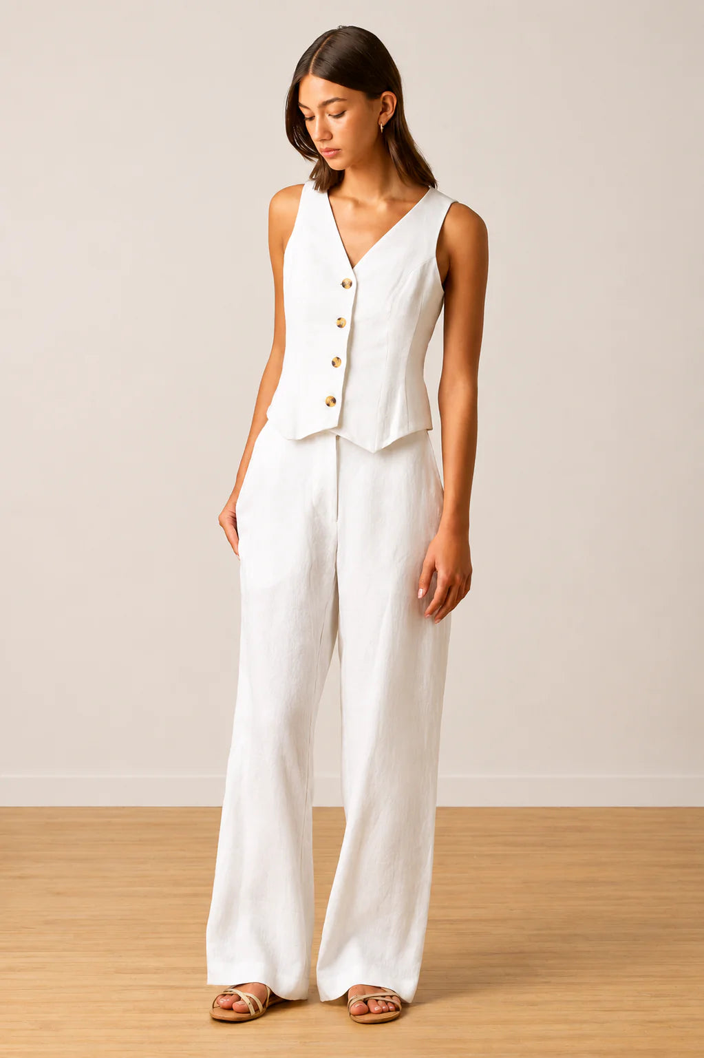 Tailored Linen Vest - White